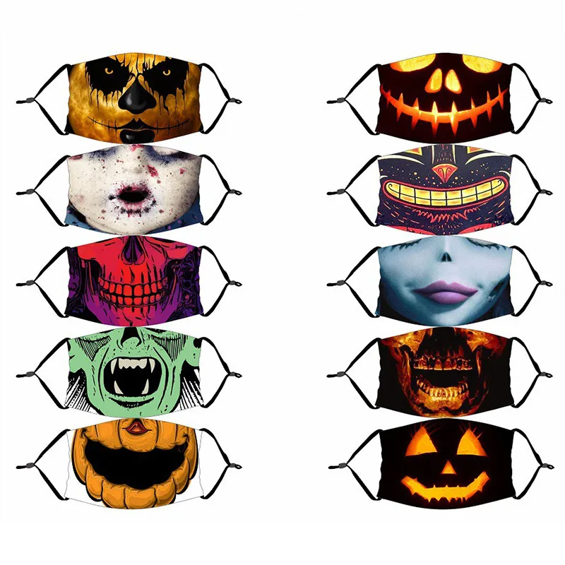 

Halloween Cosplay Polyester Silk Face Mask Demon Zombie Pumpkin Breathable Cycling Masks 3 Layers washable Facial Covers Mascara