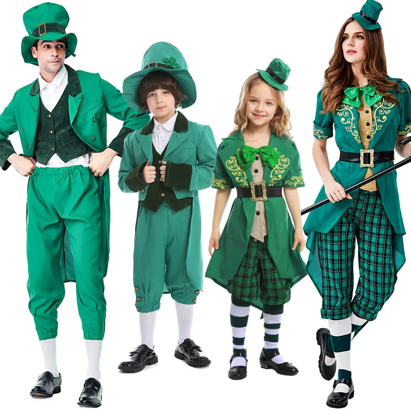 

Family Ireland St.Patrick's Day Costume Traditional Festival Irish Family Group Leprechaun Fantasy Green Fancy Dress
