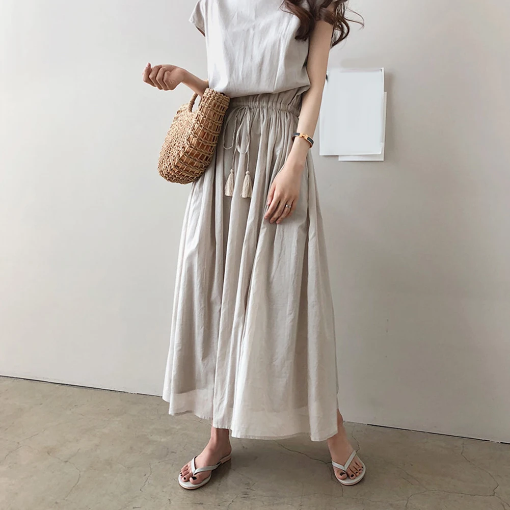 Boho Летнее пляжное женское Однотонное Платье макси с кисточками и завязками с коротким рукавом