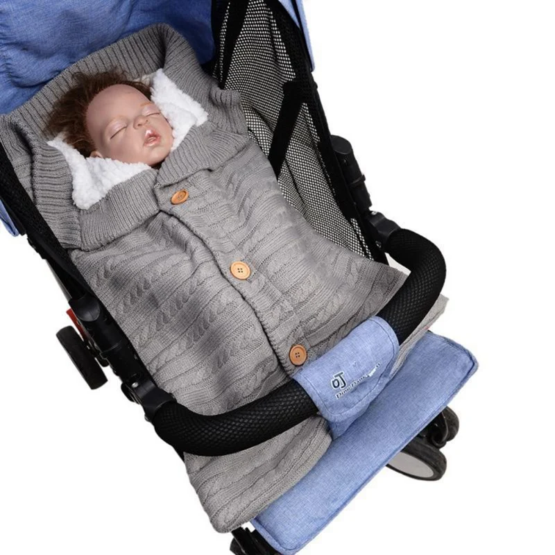 

Baby Sleeping Bags Winter Infant Button Knit Swaddle Newborn Wrap Swaddling Baby stroller Wrap Toddler Blanket 11 Colors 2020