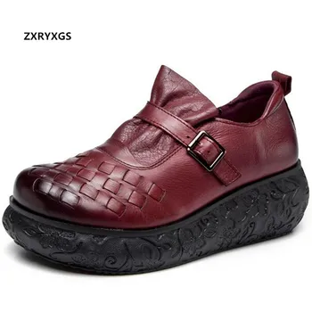 

ZXRYXGS Comfortable Thick-soled Platform Shoes Women's Shoes High Heels Woven Decorative Belt Buckle Full Genuine Leather Shoes
