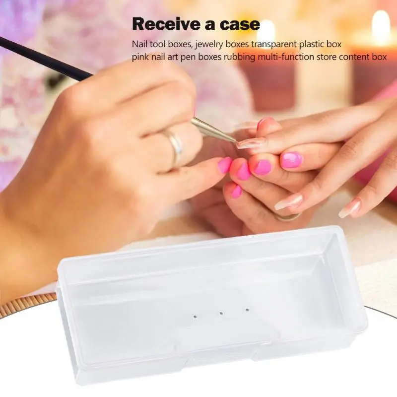 Manicure Storage Jewelry Plastic Rectangle Nail Art Tool Plastic Pens Cuticle Pusher Polishing buffer files Strip Container
