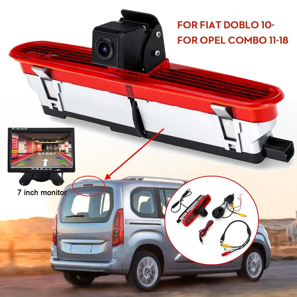 

CCD HD Auto Car Rear View Camera with 7" Monitor Coms PAL Brake Light for Fiat Doblo 2010+ Opel Combo 2011-2015 2016 2017 2018