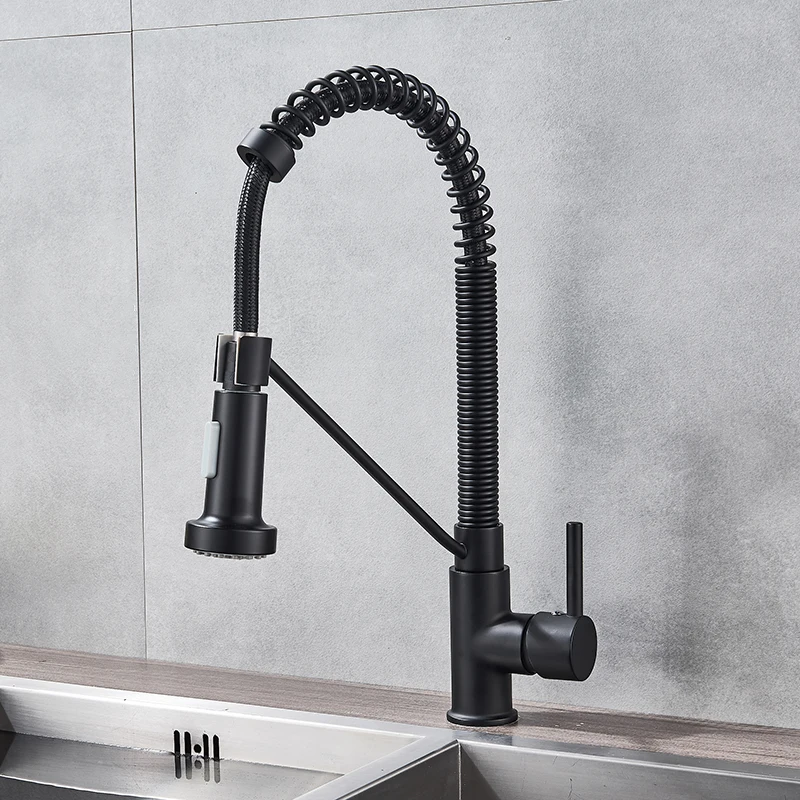 Chrome/ Black Style Kitchen Spring Faucet Pull Down Faucet Single Handle Water Mixer Tap 360 Rotation Kitchen Water Mixer Tap