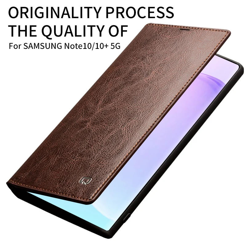 QIALINO Модный чехол из натуральной кожи для телефона samsung Galaxy Note 10 роскошный флип-чехол ручной работы для Galaxy Note 10