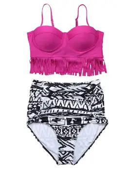 

MISSKY Ladies High Waist Retro Tassel Bikini Suit Chic suit For beach Swimming