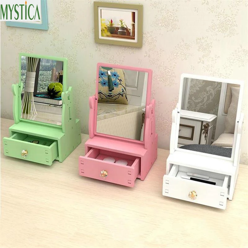 

Nordic Cosmetic Organizer Box Desktop Drawer 360 Rotate Mirror Makeup Storage Box Home Dresser Jewelry Skin Care Lipstick Holder