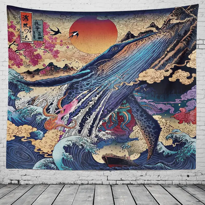 Японский гобелен Ukiyo E для гостиной с волнами декоративная картина кангава