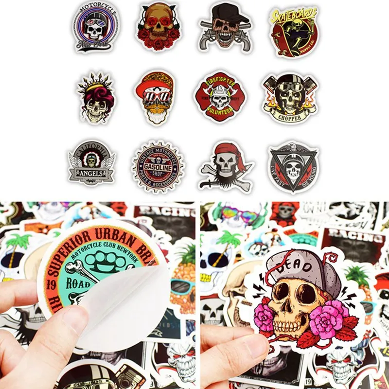 50Pcs/Set Skull Stickers Vehiclewrap Graffiti Interesting Stickers For Mobile Phone Notebook Suitcase Guitar Skateboard Stickers