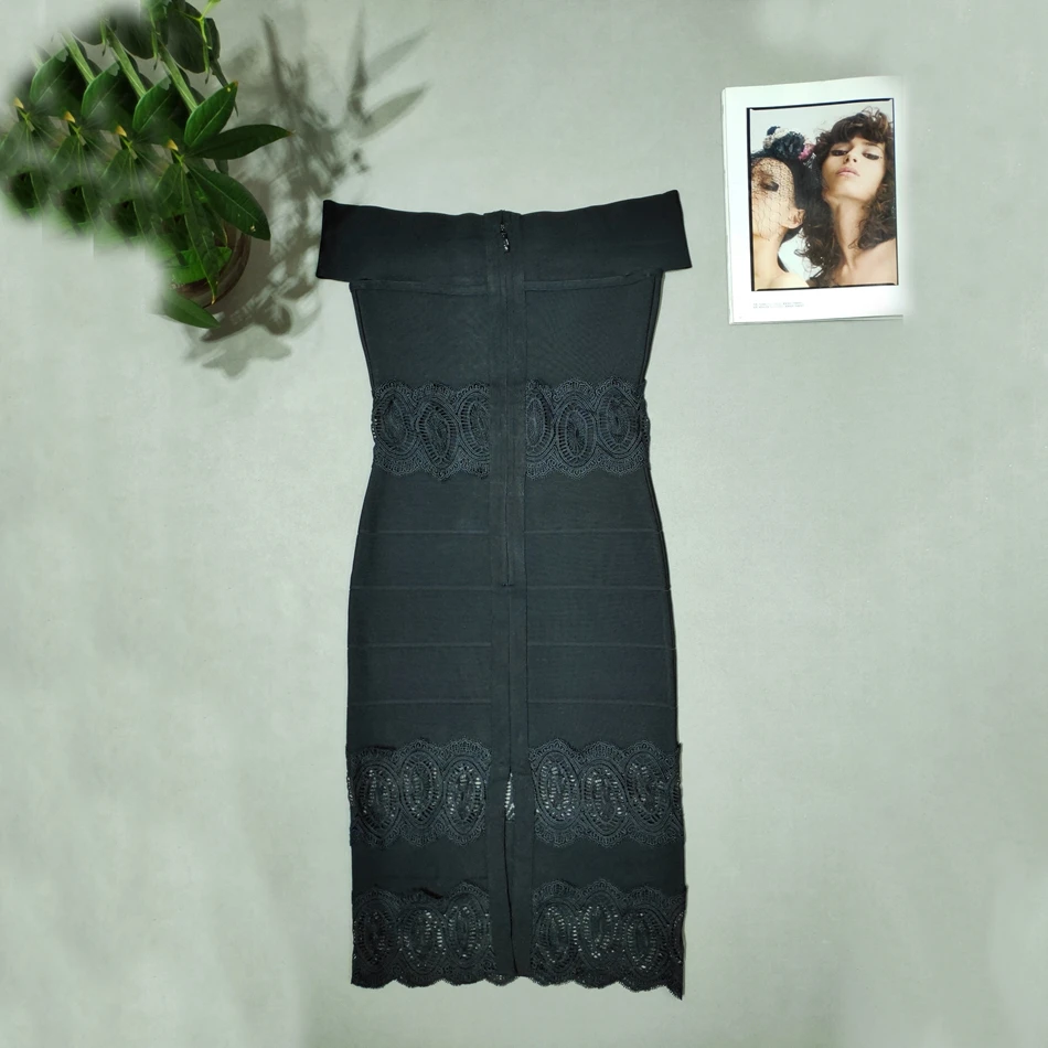 Бандажное черное Бандажное платье искусственный шелк Женское Vestidos с открытыми плечами знаменитое вечернее платье с открытой спиной Офисная Женская одежда