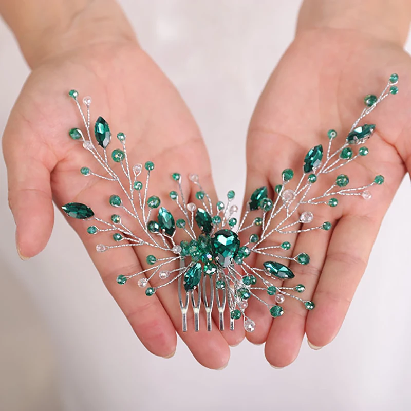 Wedding Bridal Hair comb Rhinestone Green Headband Trendy Fascinators Bohe Hair Accessories Women Ornaments Headpiece