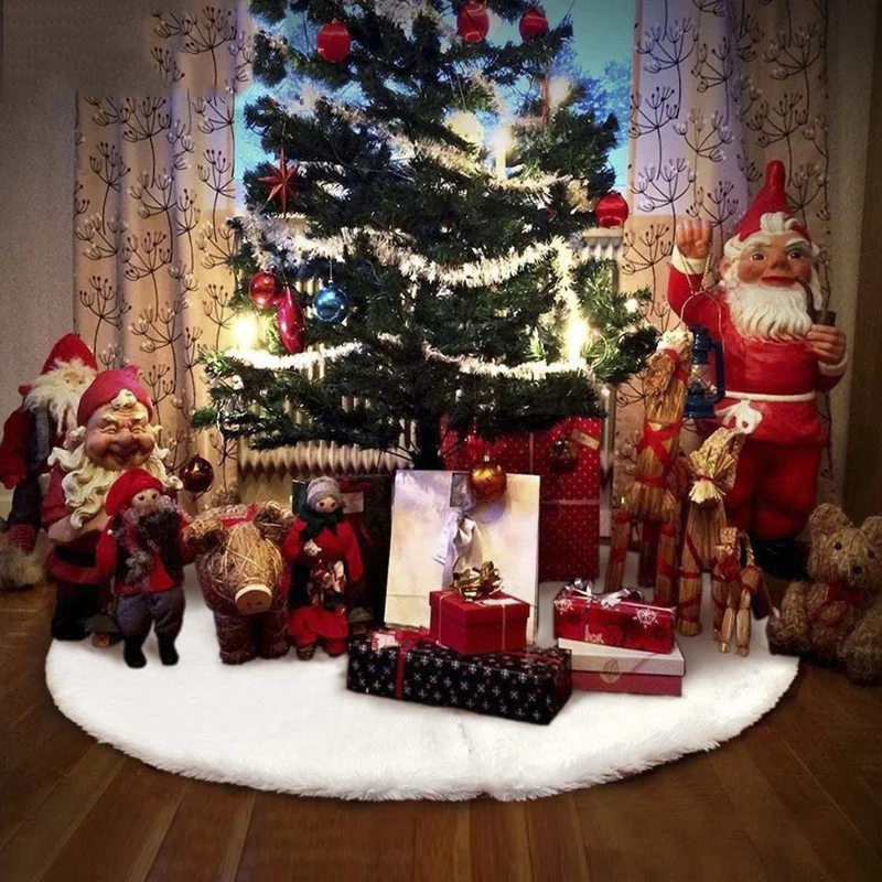 GENNISSY 76 120 150cm 1pc White Plush Christmas Tree Skirts Fur Carpet Merry Christmas Decoration Holiday Party 30 48 60 Inch