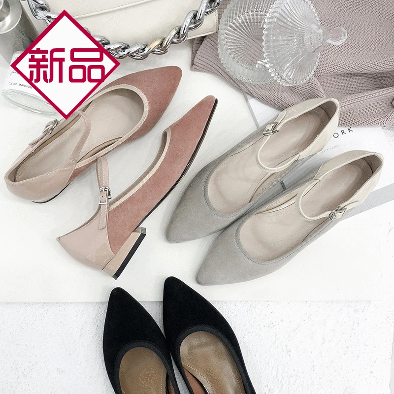

2020 New Flat Keel Thin Shoes Women's Pointed Toe Korean-style Versatile Low Heel Genuine Leather with Bovine pi sen WOMEN'S Sho