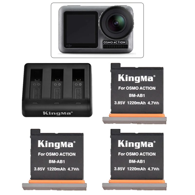 

3pcs original kingma For Dji Osmo Action Camera Battery +3 Slot Charging Hub For Dji action camera battery Accessories