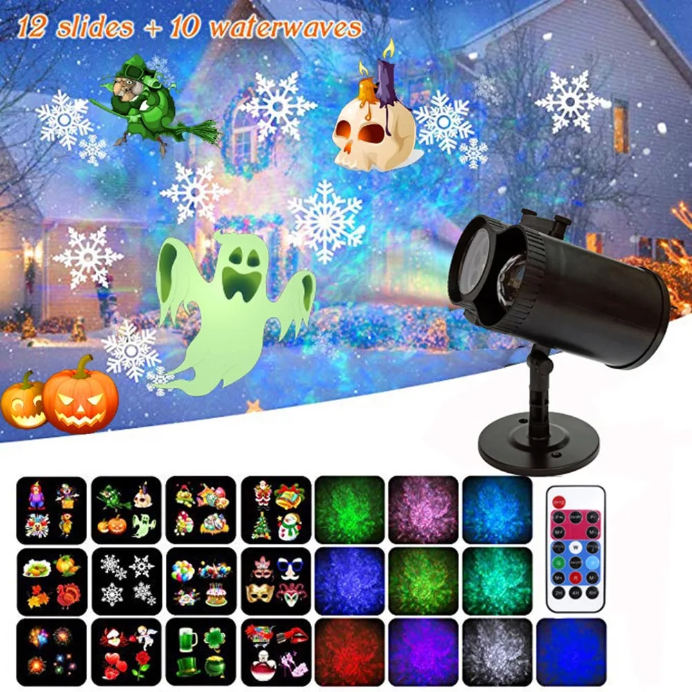 

HOT Wireless Remote Control Waterproof 2 in 1 Water Wave Light 12 Cards Holiday Patterned Light NDS66