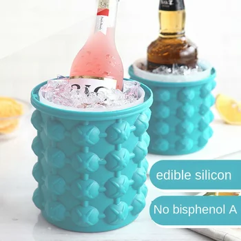 

Outdoor round plastic ice bucket with lid silicone ice bucket bar double layer champagne Red Wine Beer Bucket