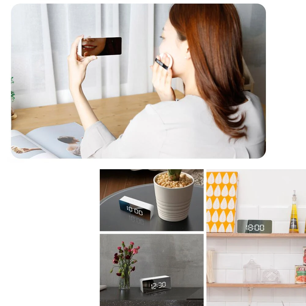 Светодиодный Будильник с зеркалом цифровой будильник настольные часы для прикроватного столика Пробуждение света Цифровой температурный дисплей ночник настольные часы