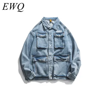 

EWQ / can ship men's wear 2020 Tide denim Loose Coat vintage Three-dimensional Many Pocket casual blue Jacket for Male 9Y817
