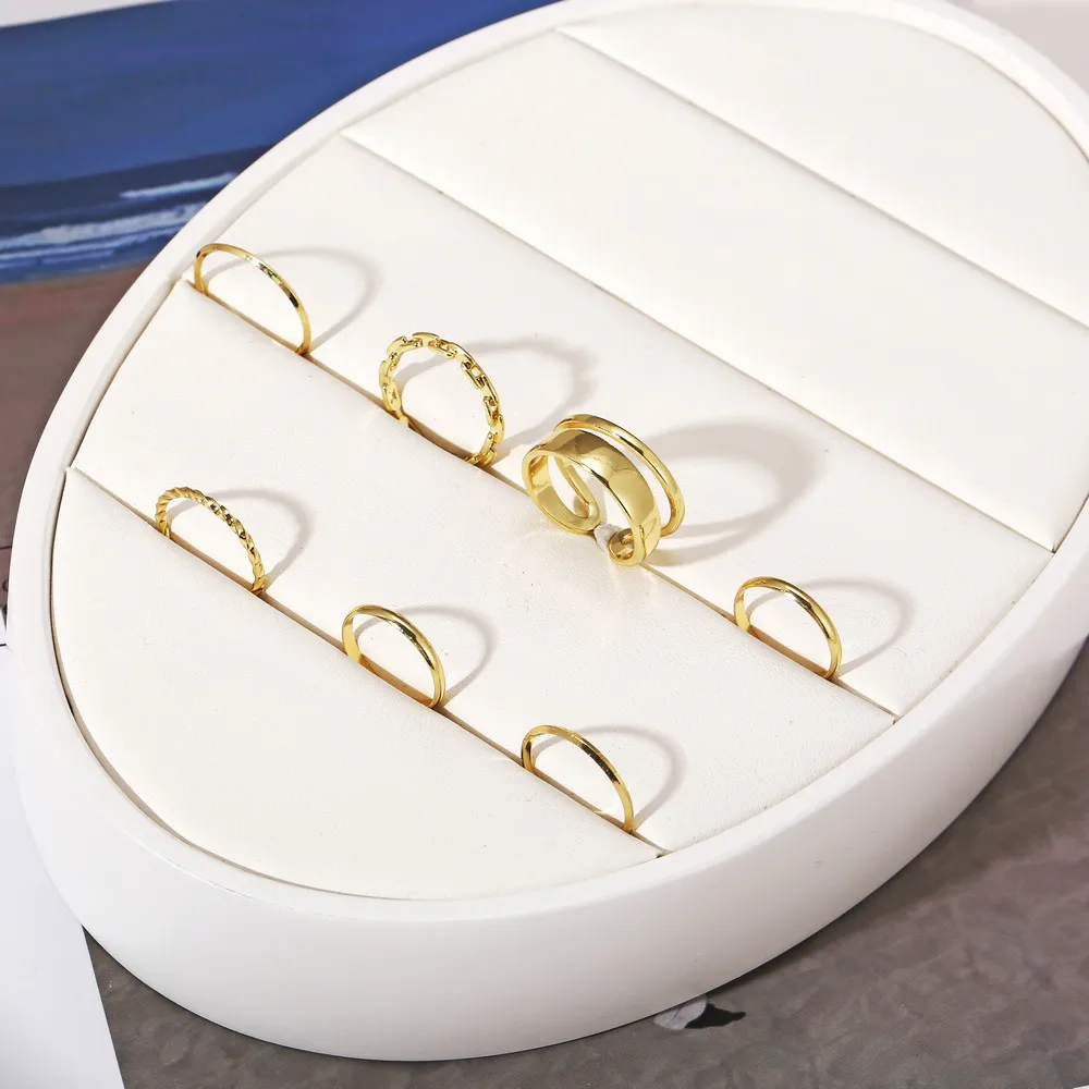 7pcs Fashion Jewelry Rings Set Metal Alloy Hollow Round Opening Women Finger For Girl Lady Party Wedding Gifts