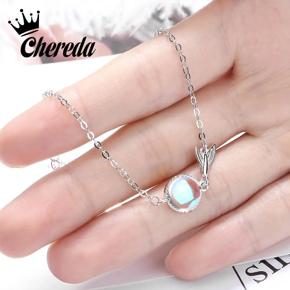 

Chereda Gradient Opal Bracelet Fish Tail Sea Creative Colorful Moonstone Romantice Chain Bracelets Bangles Women Jewelry