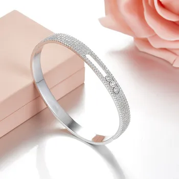 

Luxury Three Moving Stones Bracelet Bangles Mirco AAAA Cubic Zircons 925 Sterling silver Bracelets pulseiras para as mulheres