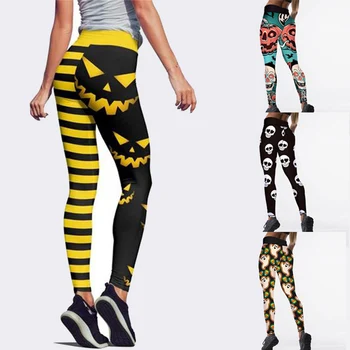 

2020 Halloween Pumpkin Bat Print Leggings Women The Nightmare Before Christmas Pants Digital Print Fitness Leggings