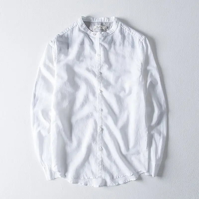 Hot sale New Men's long sleeve linen shirts casual solid color stand-collar mens cotton shirts fashion mens shirts M-4XL