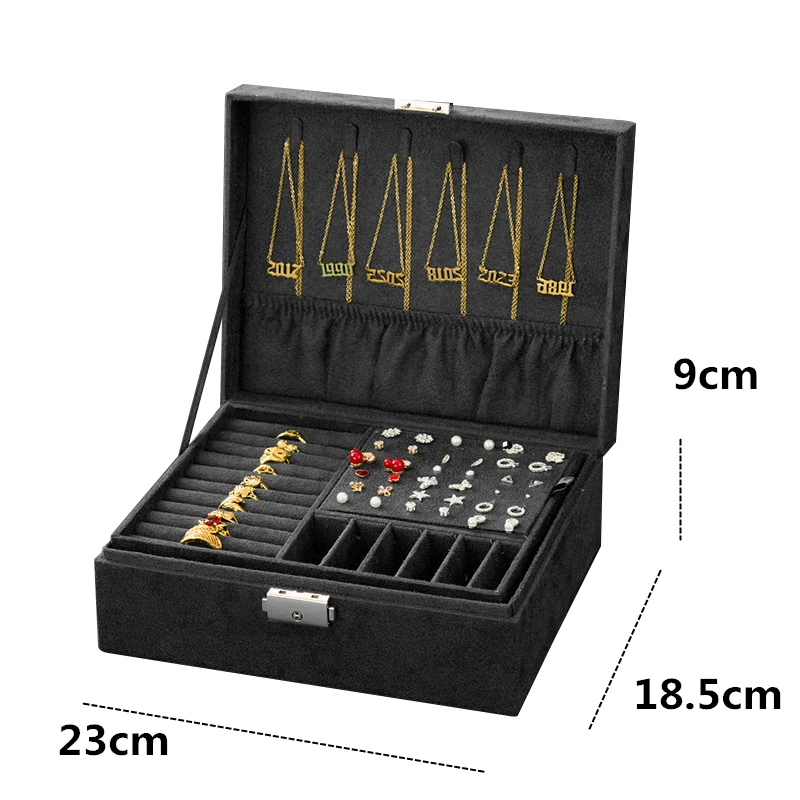 WE Oversize Premium Three-ayers Flannel Jewelry Organizer Box Necklaces Earrings Rings Large Storage Case With Lock for Women Jewelry Packaging & Displays luxury Jewelry Packaging & Displays