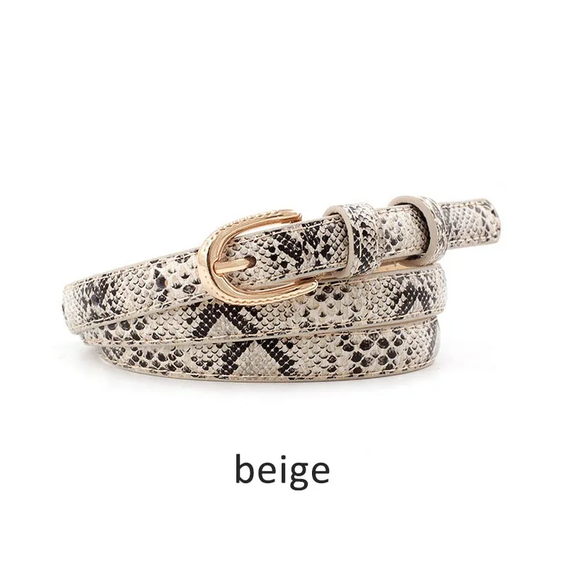 Beige Ретро 1 шт брюки из ПУ платье аксессуары змеиная полоса тонкий все-соответствующие пряжкой Женский пояс - Color: Beige