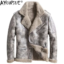 AYUNSUE, мужская куртка из натуральной кожи, зимняя, натуральный мех, овчина, пальто, мотоциклетная куртка, Мужская куртка, Veste Cuir Homme Wp221A