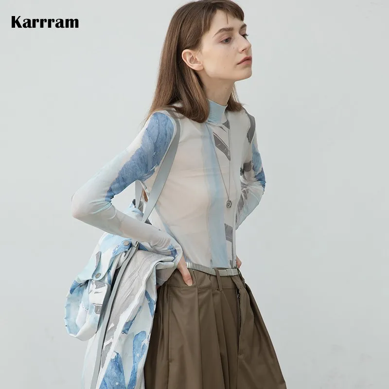 Винтажная Дизайнерская одежда Karrram сетчатые топы с графическим принтом