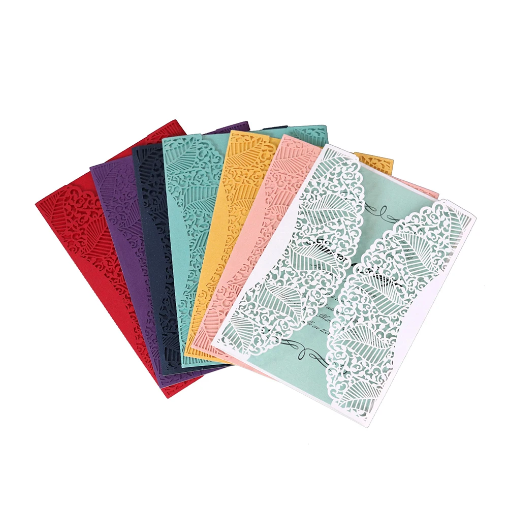  10 set Card+Cover+Envelope Glitter invitations for wedding business party Hollow Out Flower greetin - 4000288973272