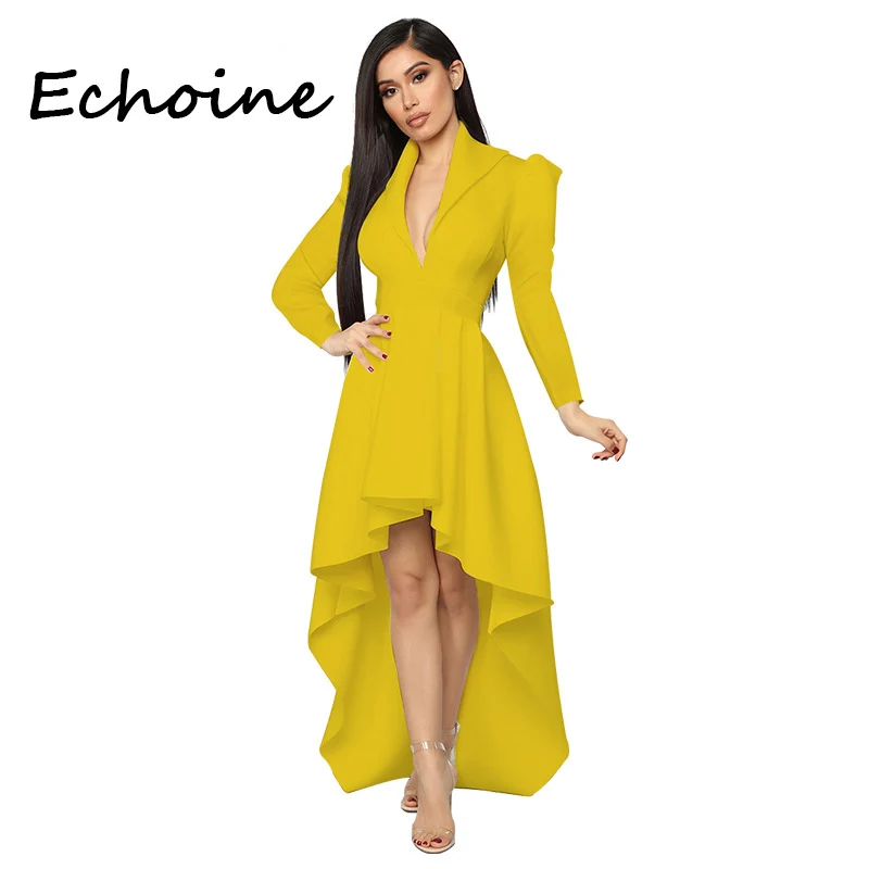 Echoine, сексуальное женское платье, с длинным рукавом, с отложным воротником, с глубоким v-образным вырезом, вечерние, осенняя одежда для сна, Vestidos