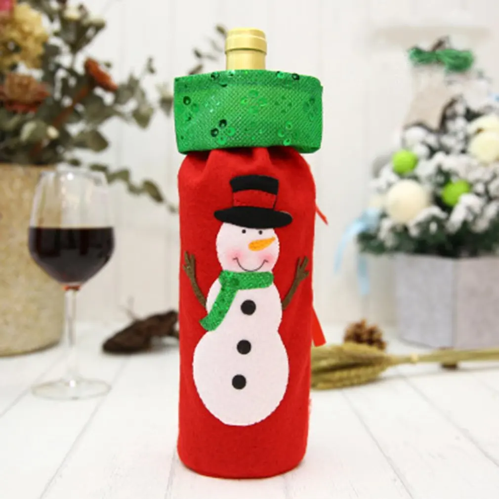 Embroidery Design Christmas Wine Bottle Cover Decoration Snowman Deer Bottle Cover Clothes Kitchen Decoration for Dinner Party - Цвет: 2
