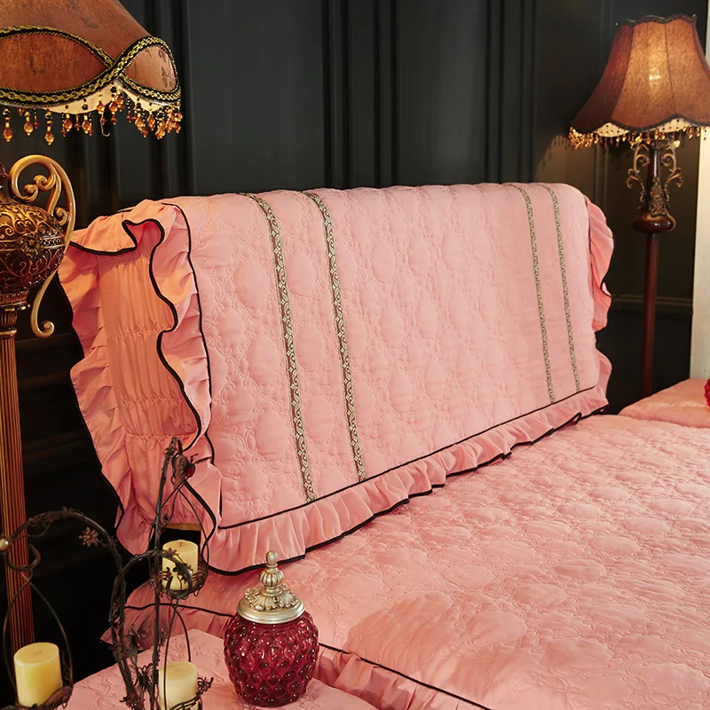 European Luxury Cotton Quilted Head Cover Brief Soft Lace All-inclusive Headboard Cover Dust Protective Cover 200x65cm - Цвет: Light Pink