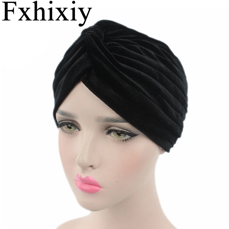 

Мусульманская женская эластичная бархатная Шапка-тюрбан с оборками раковая шапка хиджаб головной убор плиссированный головной убор Обложка для волос