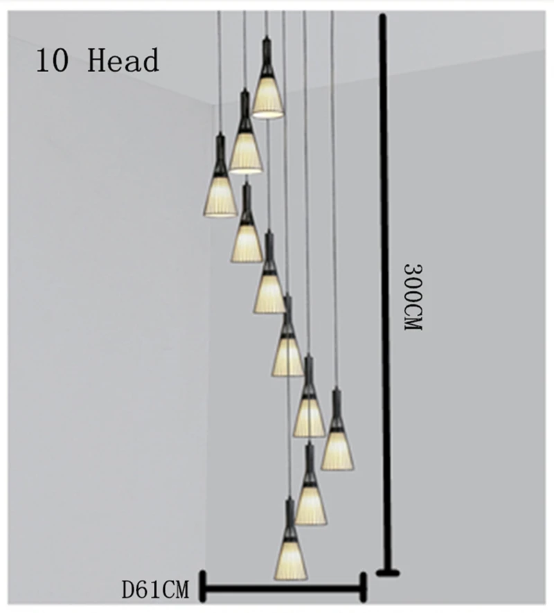 Скандинавское дуплексное здание гостиной люстра промышленный ветер простой креативный лестничный светильник квартира прыжок слой длинная люстра - Цвет корпуса: 10Head D61CMx300CM
