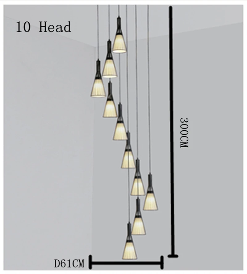 10Head D61CMx300CM Скандинавское дуплексное здание гостиной люстра промышленный ветер простой креативный лестничный светильник квартира прыжок слой длинная люстра - Цвет корпуса: 10Head D61CMx300CM
