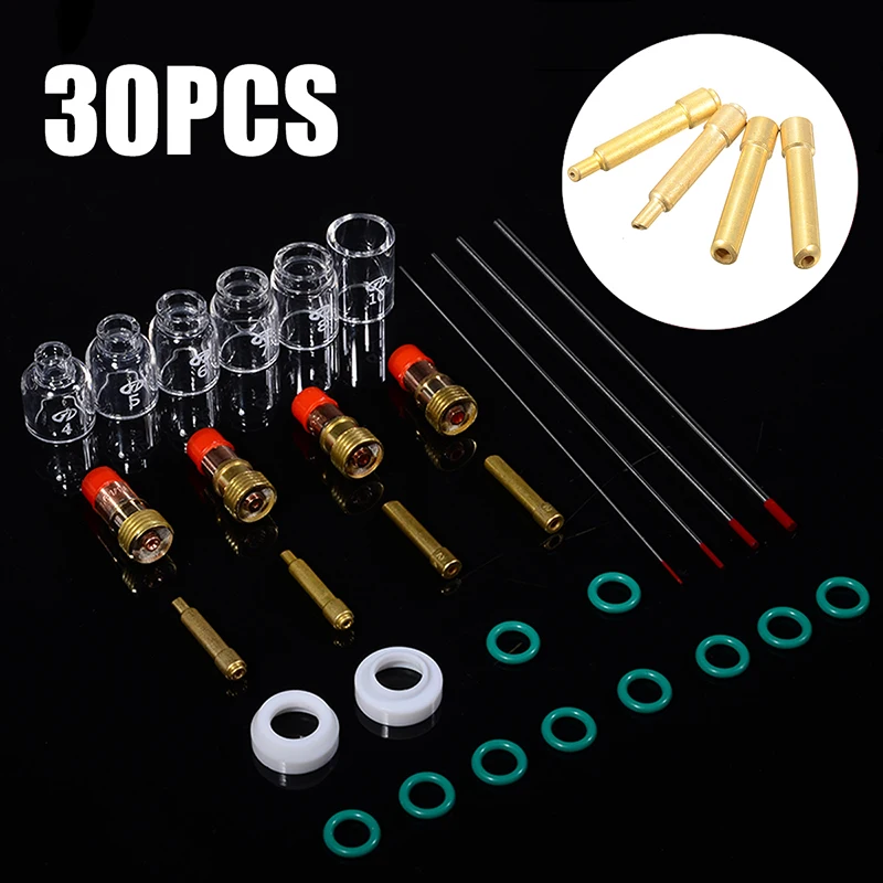 30pcs TIG Welding Kit Accessories Stubby Tig Gas Len Glass Cup Tungsten Needle for WP17/18/26 Tig Welding Torch
