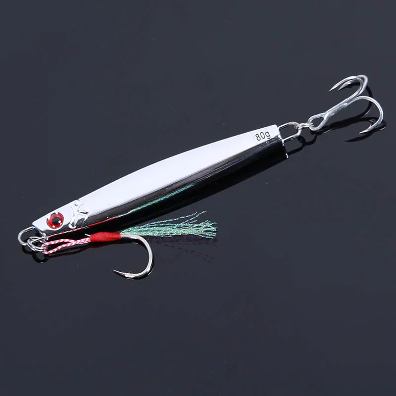 Jigging Lure Metal Inshore Casting Chrome Jig With Hooks 60g 80g 100g Jigs  For Fishing