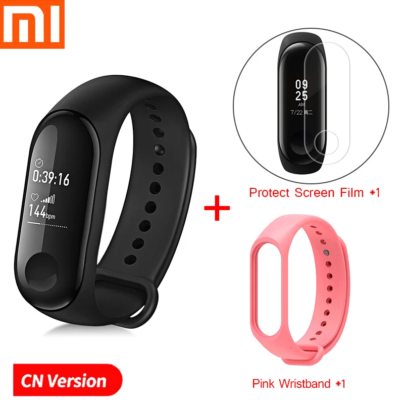 Xiaomi mi-браслет 3 Смарт-Браслет фитнес-браслет PK mi Band 4 большой сенсорный экран oled-сообщение частота сердечных сокращений Smartband - Цвет: Add Pink Strap