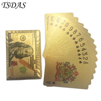 

Hot Selling Fancy 24k Gold Poker Card with 100 Dollar Style High-grade Sports Leisure Game Poker Card for Business Gift