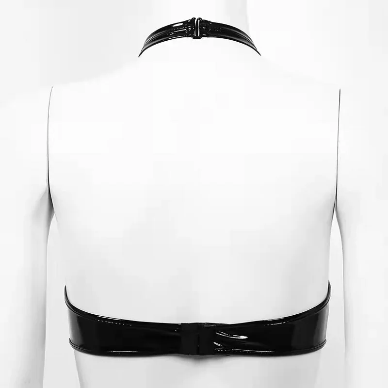 Women Sexy Glossy Open Cup Leather Bra Hollow Out Shaping Camisole
