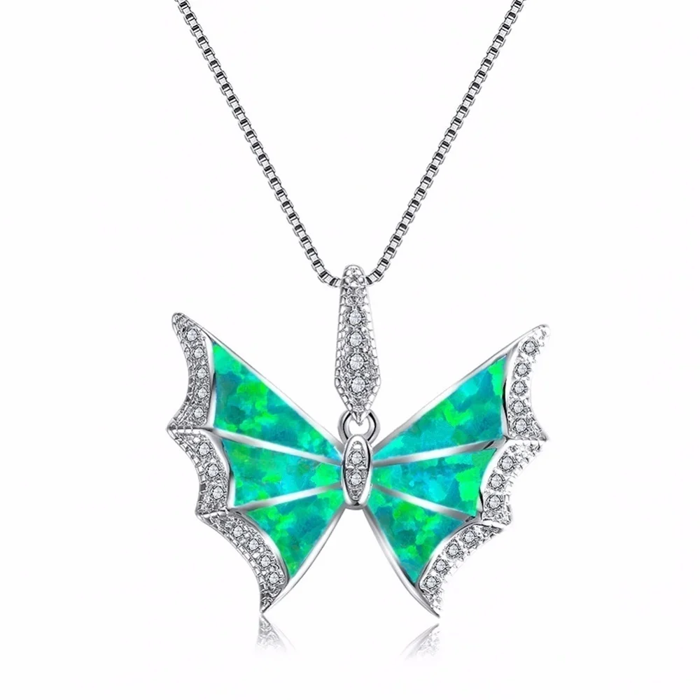 

Vintage Opal Stone Necklaces Fashion Crystal Butterfly Design Pendant Necklace Statement Bohemian Jewelry For Women Accessories