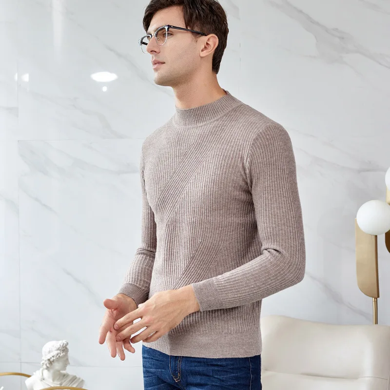 

Sweater Men's19 New 100%Wool Youth Crewneck Solid Color Turtleneck Sweater Pure Wool Sweater for Autumn and Winter WinterSweater