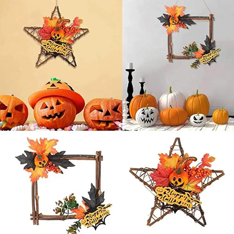 

Wooden Halloween Decoration Autumn Maple Leaf Pumpkin Rectangle Star Hanging Ornament Wreath Supplies
