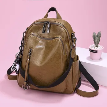 

2020 new shoulder bag women's tide all-match soft leather bag fashion travel bag dual-use ladies small backpack