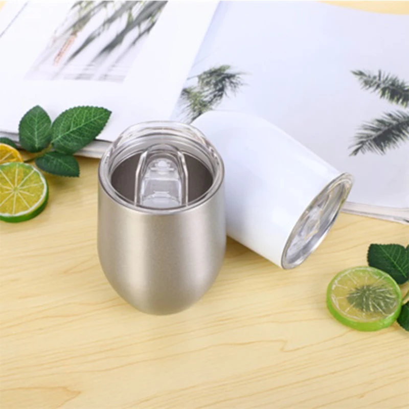 12oz Beer Cups Wine Tumbler Mug Wine Glass With Lid Vacuum Thermos Egg  Shaped Cup 304 Stainless Steel Bridemaid Graduation Gift