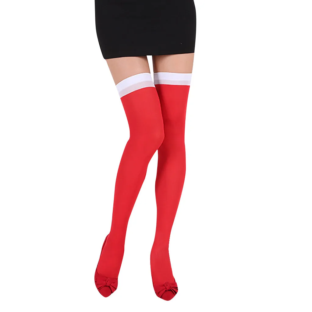 Хэллоуин Рождество Фестиваль чулки для женщин кабель очень длинные сапоги выше колена носки бедра высокая школа девушка бантом чулок