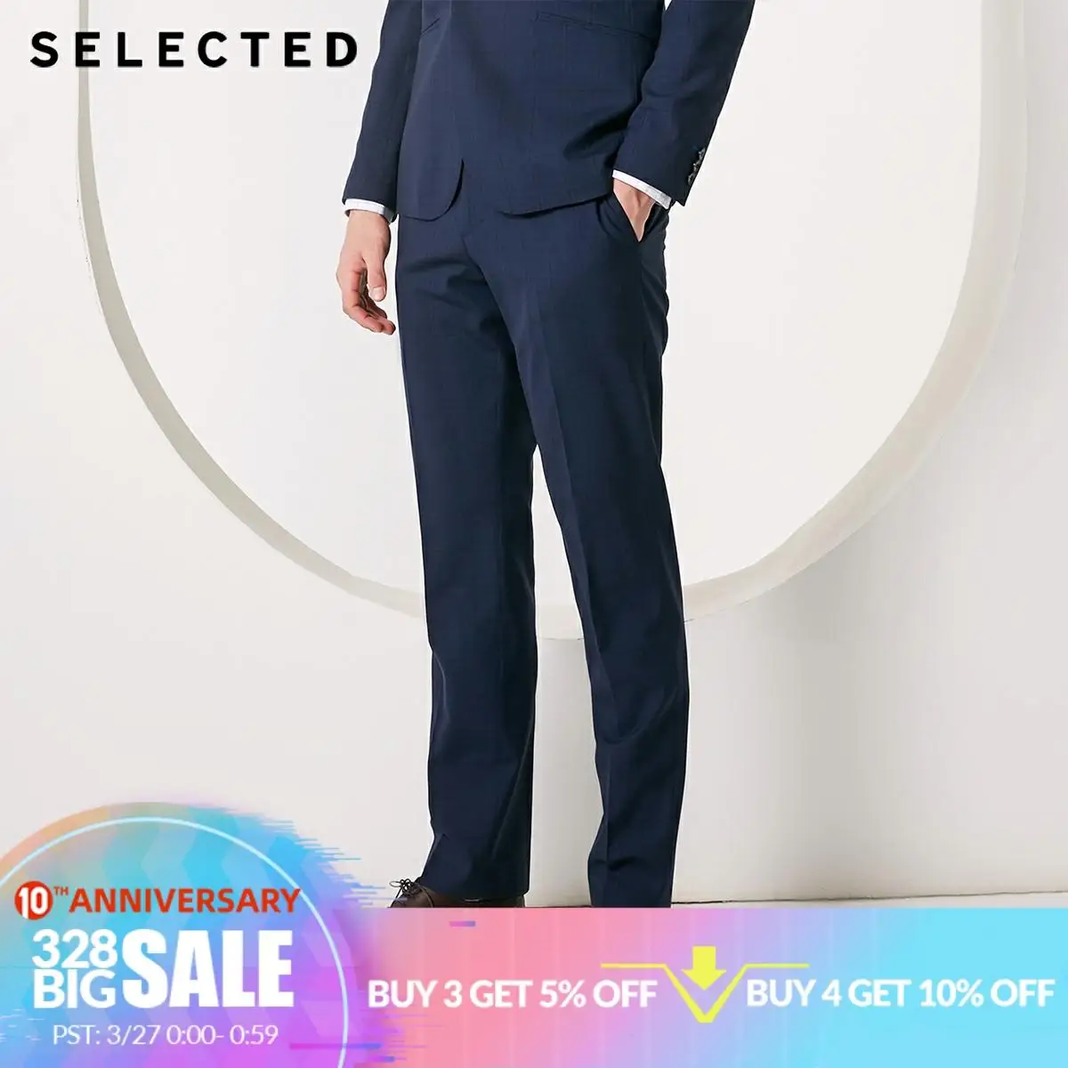 

SELECTED Men's 100% Wool Slim Fit Dark Pattern Suit Pants T|41916C503
